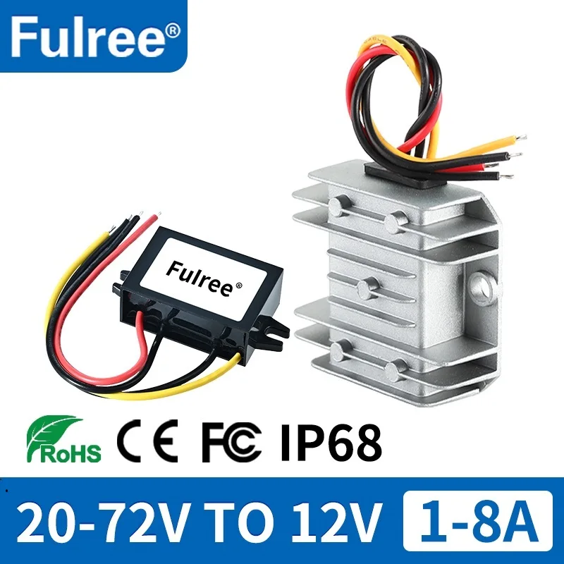 Fulree® 24V 36V 48V 60V to 12V 1A 2A 3A 5A 8A DC DC Step Down Buck Converter 24 36 48 60 Volt Reduce to 12 Volt 3Amps 5Amps