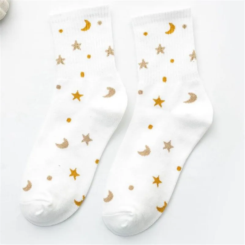 Harajuku Planet Point Yarn Funny Socks Japanese Creative Moon Stars Socks Women Warm Cute Novelty Femme Sokken Female Meias