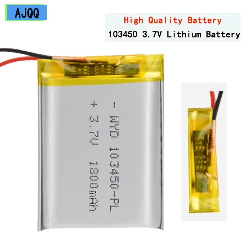 

Cheap AJQQ 3.7v 103450 1800mAh Li-polymer Rechargeable Battery for Audio Speakers Navigator DVR GPS Camera vip link