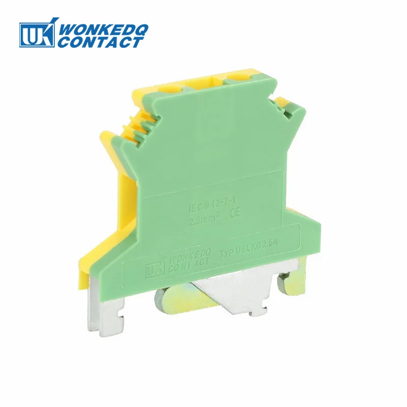 10 pièces USLKG2.5 vis terre DIN Rail Terminal nuits terre protection modulaire UK 2.5mm fil connecteur électrique USLKG-2.5N