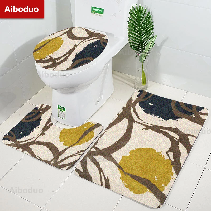 

Aiboduo Customizable Ins Leaves 3pcs/set NonSlip Pink Toilet Lid Cover Set Carpet Bath Mat Restroom Rug High-end Home Decoration