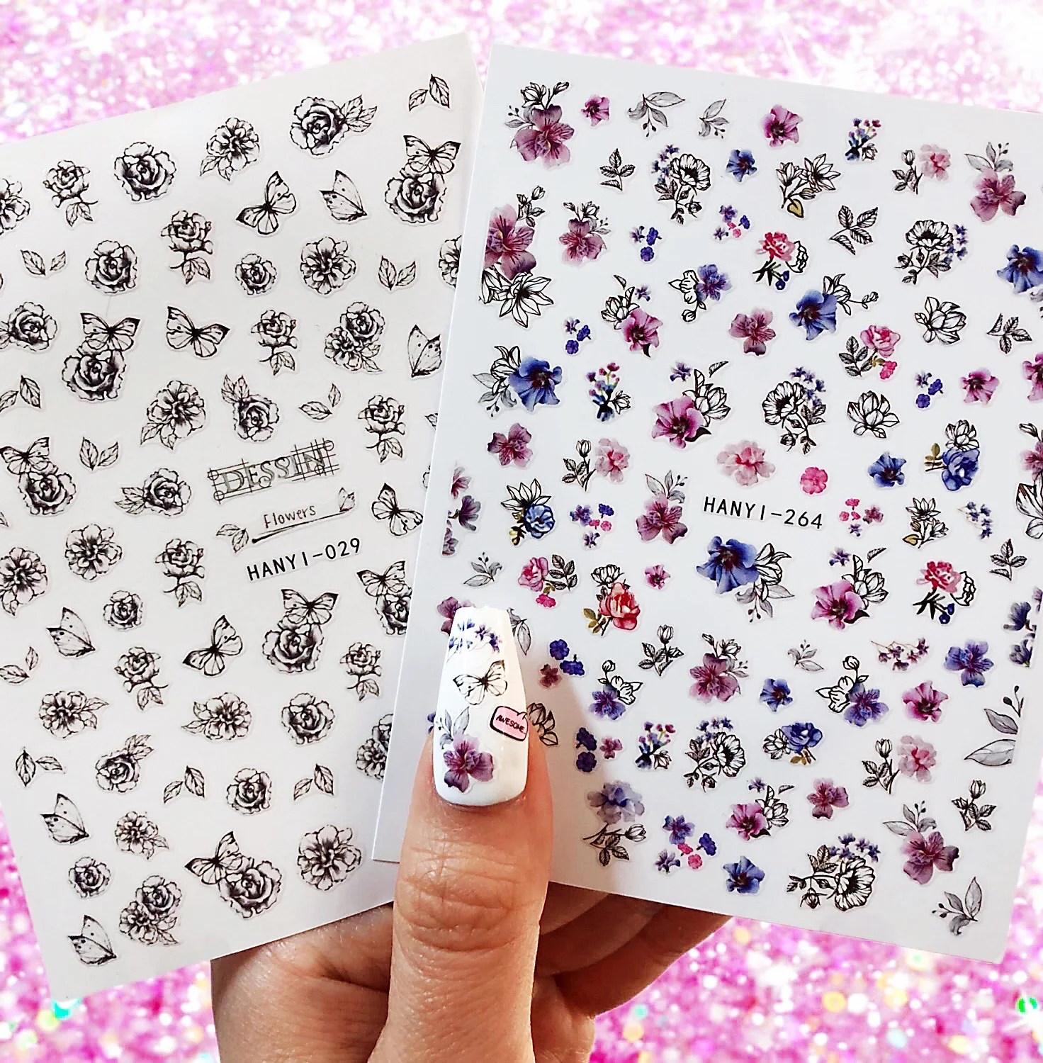 

3D Nail Sticker Decals Flowers Design Nail Art Decorations Stickers Sliders Manicure Accessories Nails Decoraciones HL62