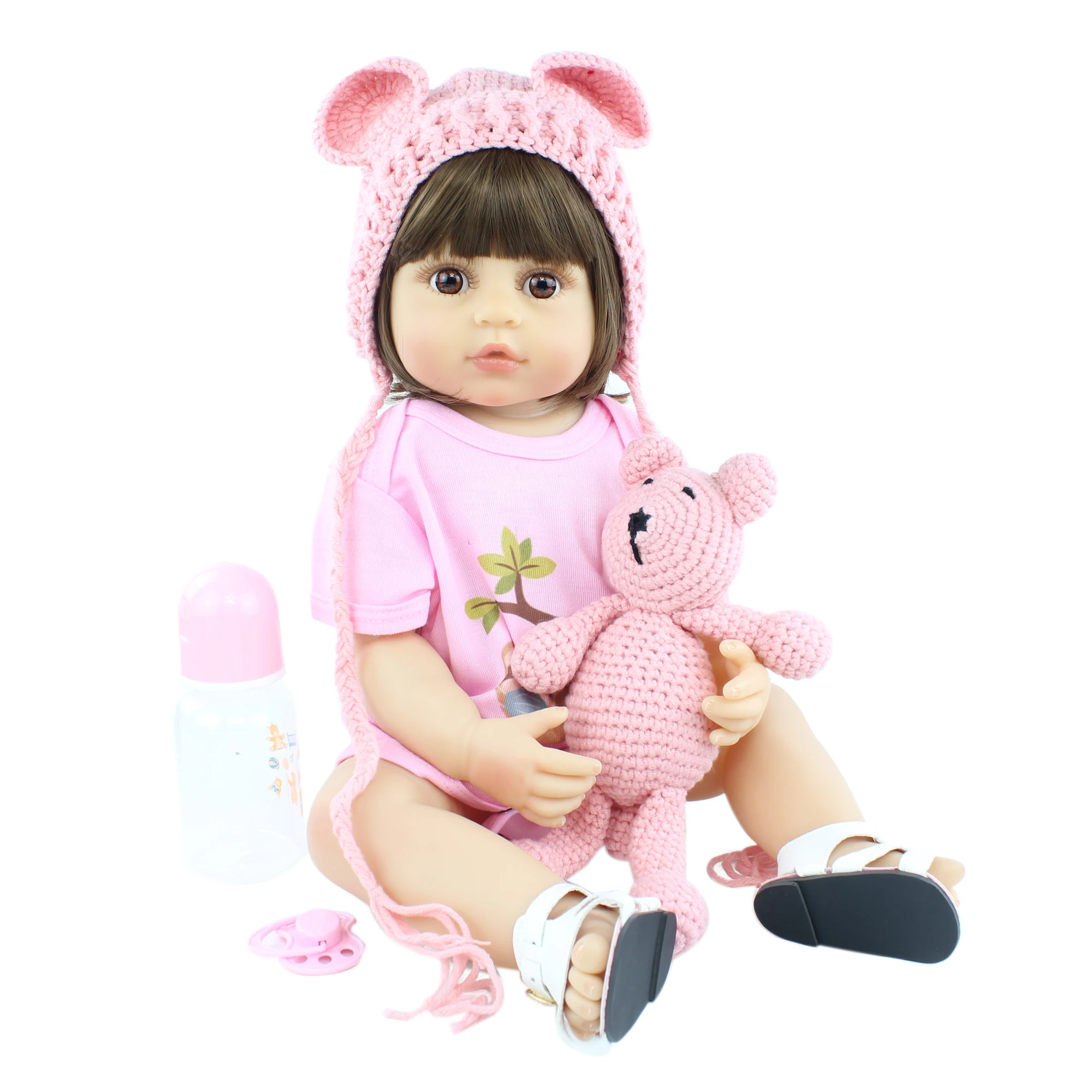 

55cm Full Silicone Reborn Baby Doll For Girl Lifelike Newborn Toddler Short Hair Bebe Boneca Kid Birthday Gift Popular Bath Toy