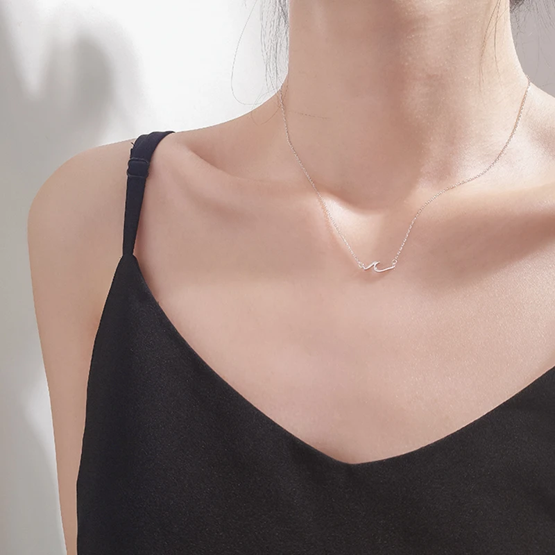 Spray Wave Thin Minimalist Rose Gold Silver Color Clavicle Chain Necklace For Women Luxury Korean Dainty Jewelry SN2306