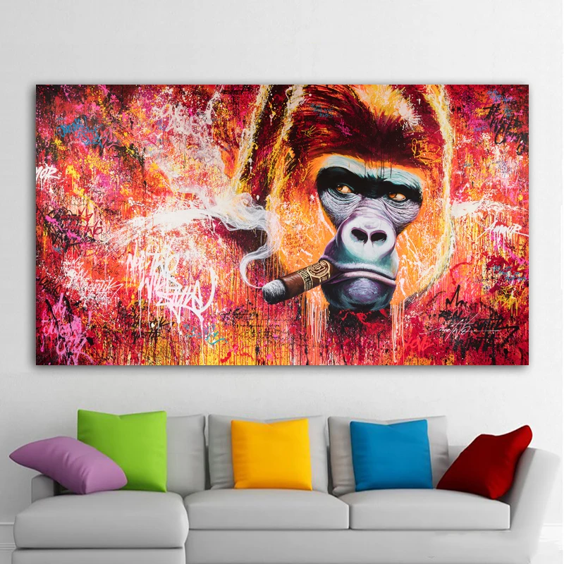 

Graffiti Monkey Gorilla Smoking Pictures Canvas Painting Wall Art For Living Room Modern Decoration Home Painting FRAME