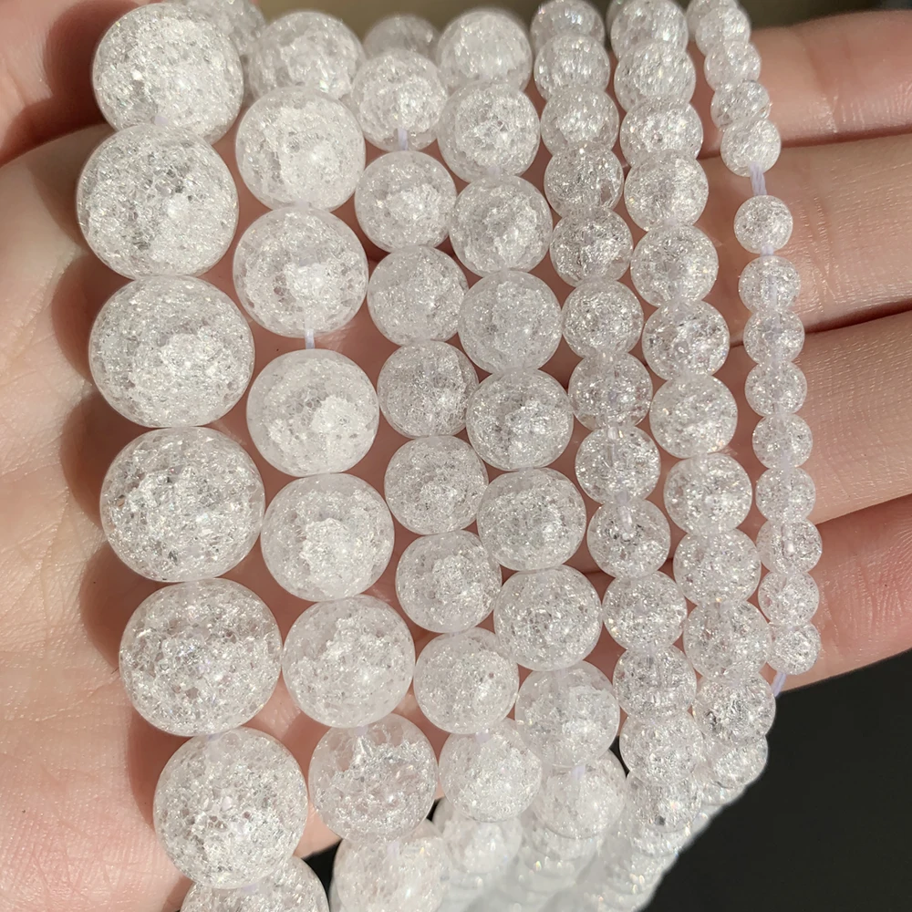 4/6/8/10/12mm Natural White Cracked Crystal Stone beads Round For Diy Bracelet Accessories Jewellery Making 15.5inch/strand