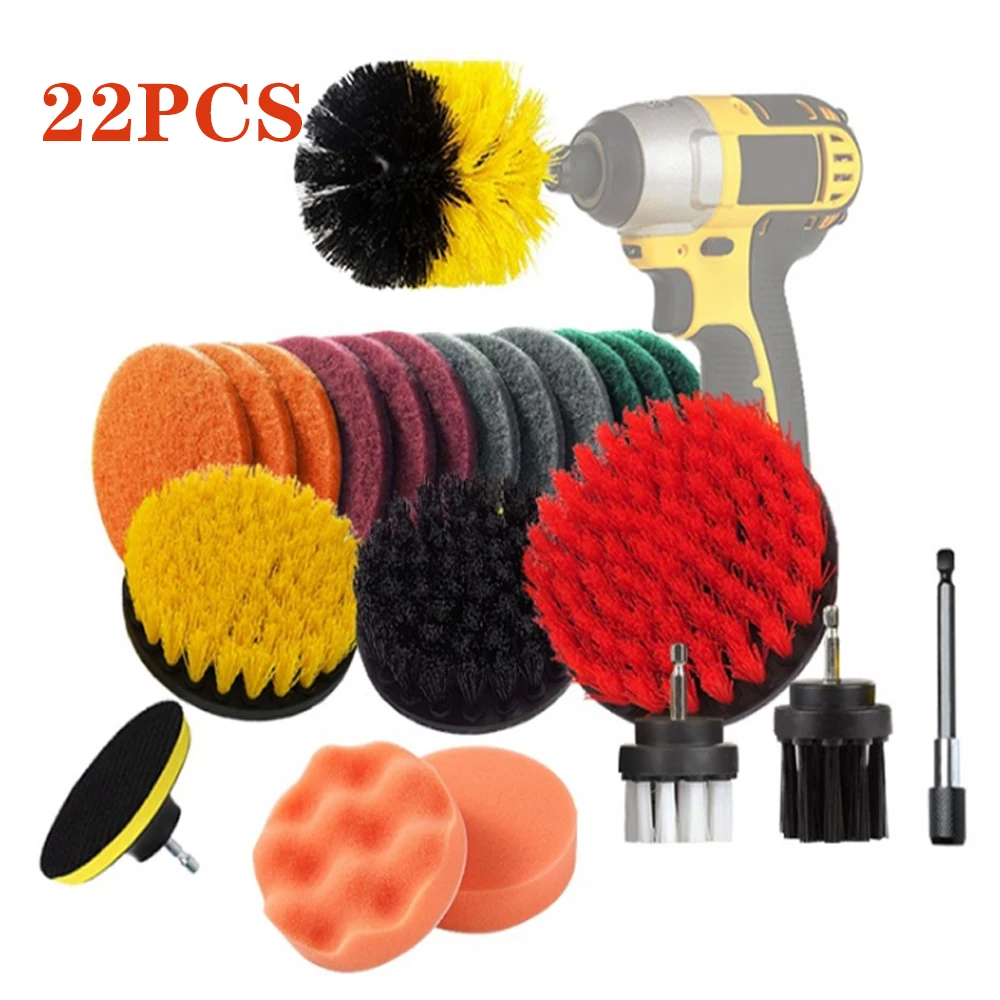 22Pcs Electric Drill Brush Set Scrub Pads & Sponge Bathroom Surfaces Tub Tile All Purpose Power Scrubber Brush Cleaning Kit