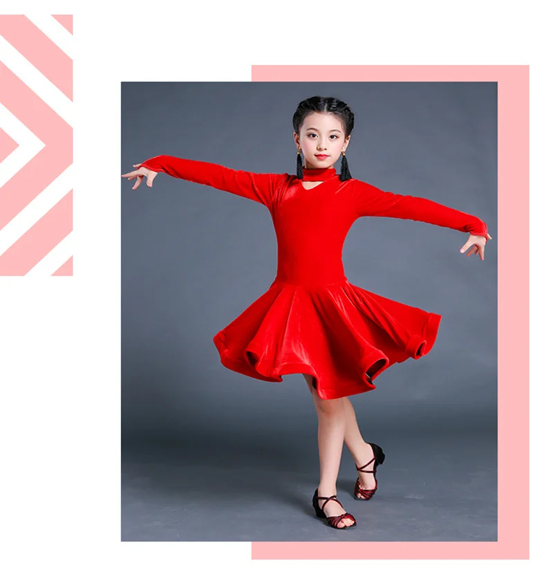 Vestido latino de terciopelo vino para niña, Ropa de baile de gimnasia, traje de baile de competición, vestido de baile de salón para niña