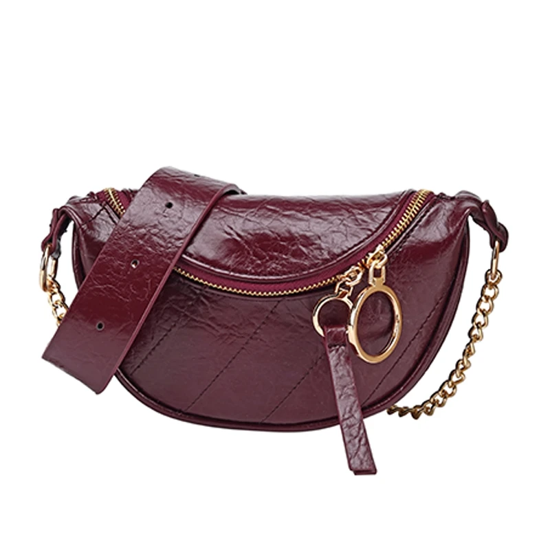 Vintage Quality Leather Chain Crossbody Bags Women Small Shoulder Messenger Bag Lady Waist Bag Female Casual Handbags and Purses