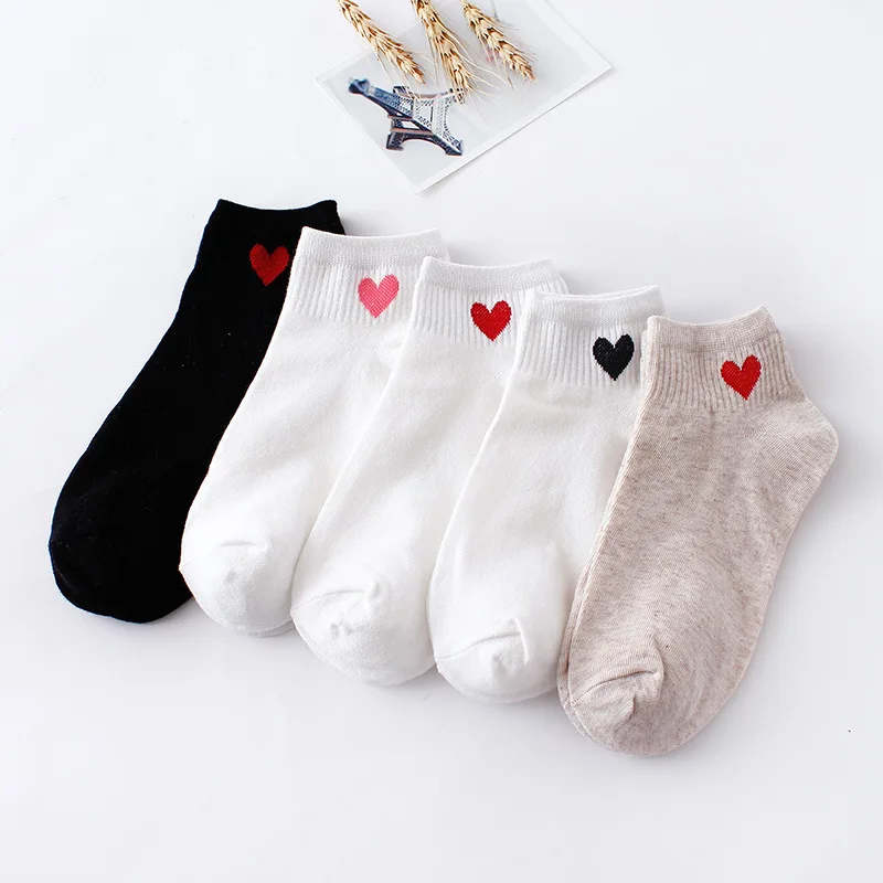 1pairs Women Short Socks Red Heart Cute College Fresh Female Socks Soft Cotton Summer Autumn Hot Sale Girls Sock Meias Sox