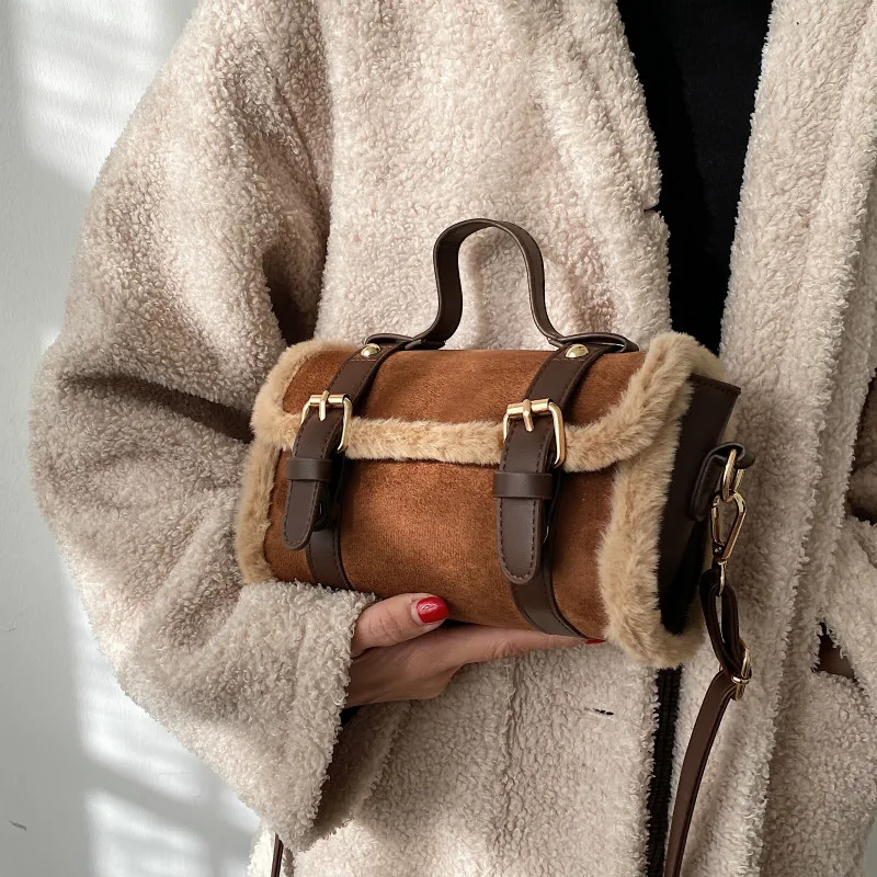 Winter Cashmere Women's Messenger Bag Square Frosted Suede Plush Pillow Bag High Sense Brand Design Fashion Versatile Waist Bag