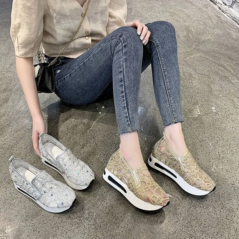 hidden wedge sneakers women gold silver women casual shoes walking summer sneakers on platform shoes zapatillas mujer fvr44