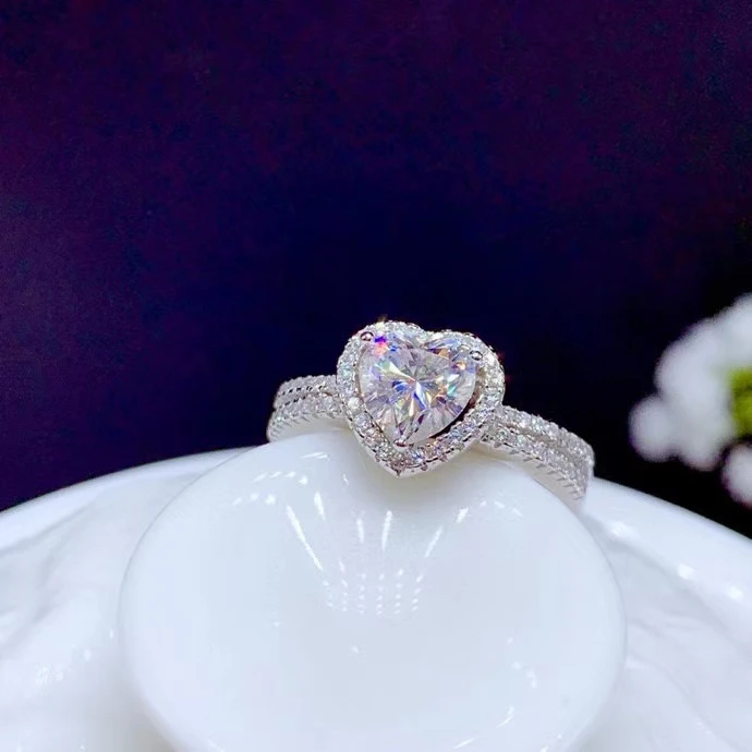 

heart style crackling moissanite gemstone ring for women jewelry engagement ring for wedding 925 silver ring birthday gift love