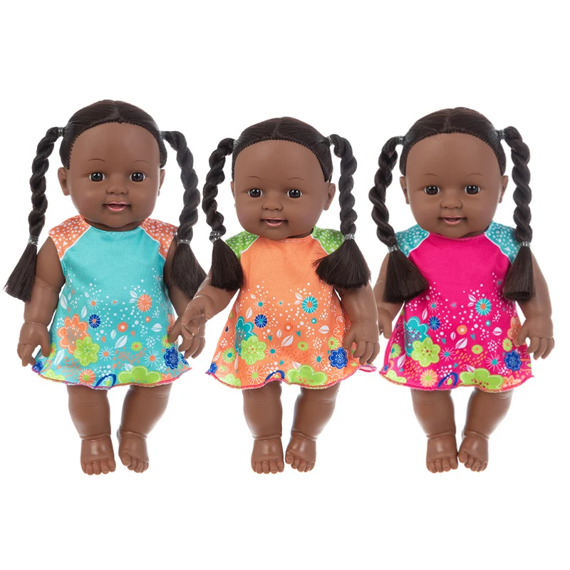 1pcs 30cm Little pigtail Girl Doll  style African black baby explosion head black skin baby toy