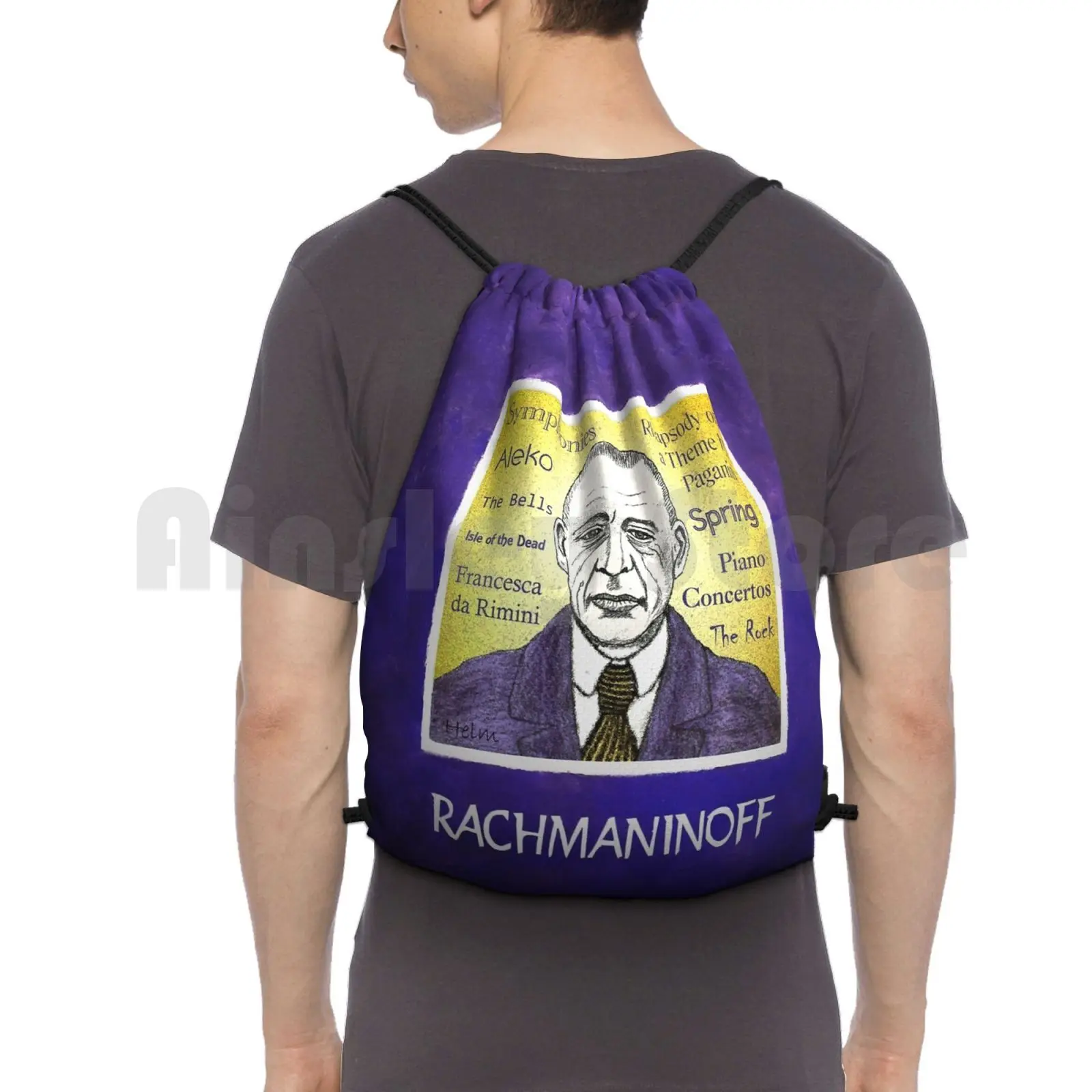 Sergei Rachmaninoff Backpack Drawstring Bag Riding Climbing Gym Bag Portrait Piano Russian Pianist Composer Classical Music