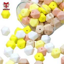 BOBO.BOX 100PCS Silicone Beads Teething Hexagon 14MM Baby Chew Silicone Teether Bead Necklace DIY Jewelry Parts Food Grade Pearl