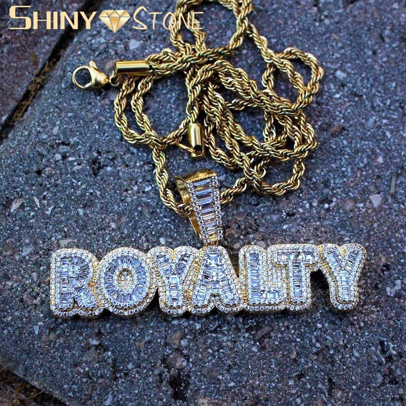 Iced Out Bling CZ Royalty Letter Pendant 5A Cubic Zirconia Paved Gold Silver Color Rope Chain Necklace Hip Hop Jewelry For Men