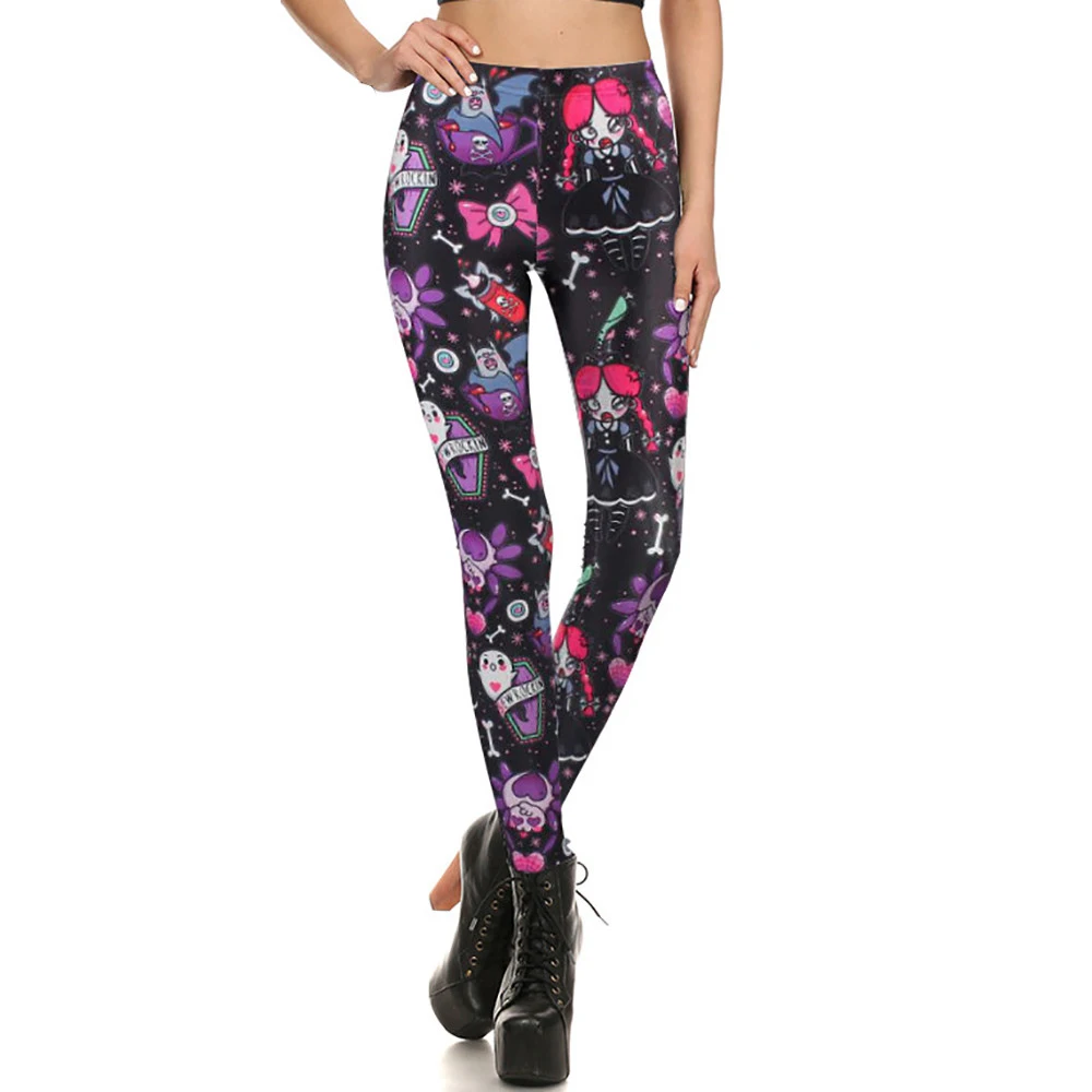 [You are my secret] calça de festival de halloween, calças sensuais de tornozelo azul roxo e pomkin com desenhos animados para mulheres leggins