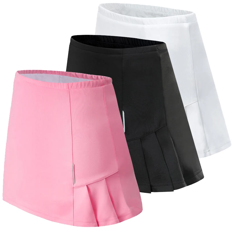 Summer Tennis Sports Skirt with Shorts Badminton Table Tennis Women Skorts Breathable Anti Leakage Yoga Golf Jogging Skirts pink