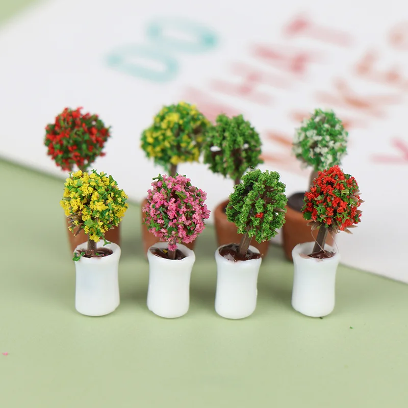 4Pcs 1:12 Dollhouse Miniature Potted Plants Tree Potted Green Plant Home Decor Miniature Green Plant Potted Toy