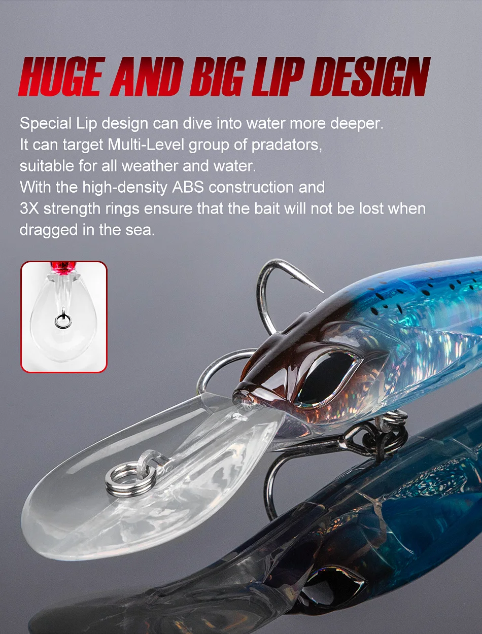 Noeby 180 mm, 90 g Trolling-Minnow-Angelköder, schwimmender Wobbler, Big Game, künstlicher harter Köder für Sea GT Thunfisch-Angelköder – Detail 8