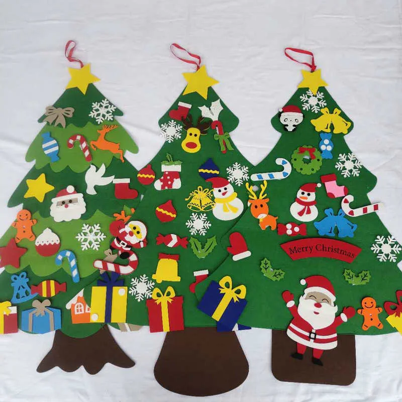 Baby Montessori Toy 32pcs DIY Felt Christmas Tree Toddlers Busy Board Xmas Tree Gift for Boy Girl Door Wall Ornament Decorations