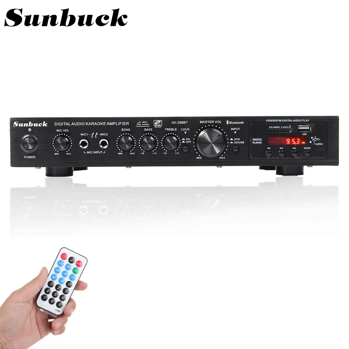 

SUNBUCK 2200W bluetooth 5 Channel Power Amplifier HiFi Stereo Speaker Amp Support FM Radio 2 Mic USB SD Card Input