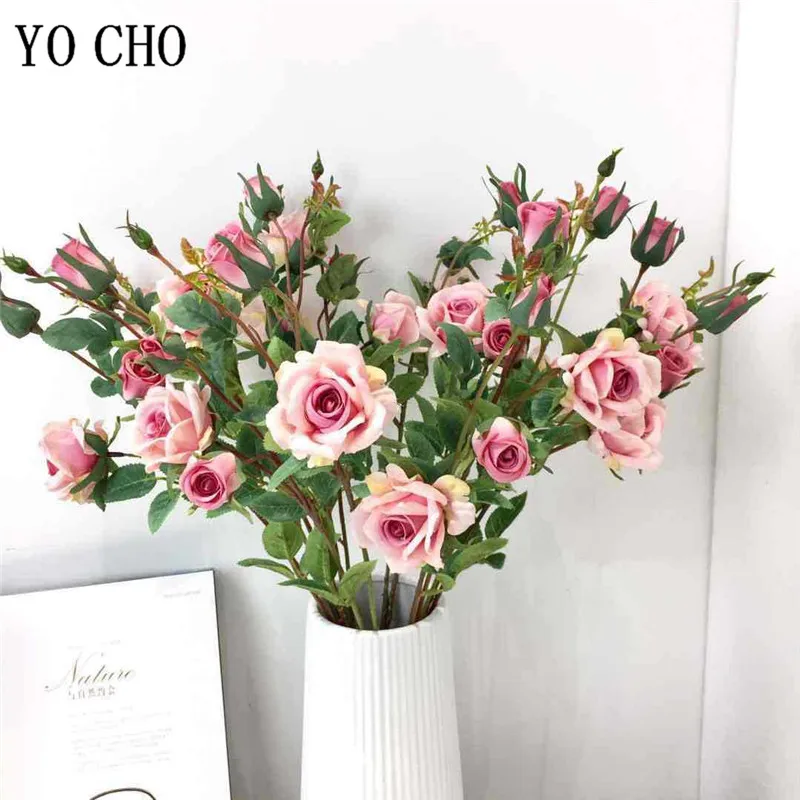 5-Kopf-/Bündel, künstliche Blumen, Seidenrose, langer Zweig, Blumenstrauß für Hochzeit, Heimdekoration, künstliche Pflanzen, DIY-Kranz-Zubehör – Detail 7
