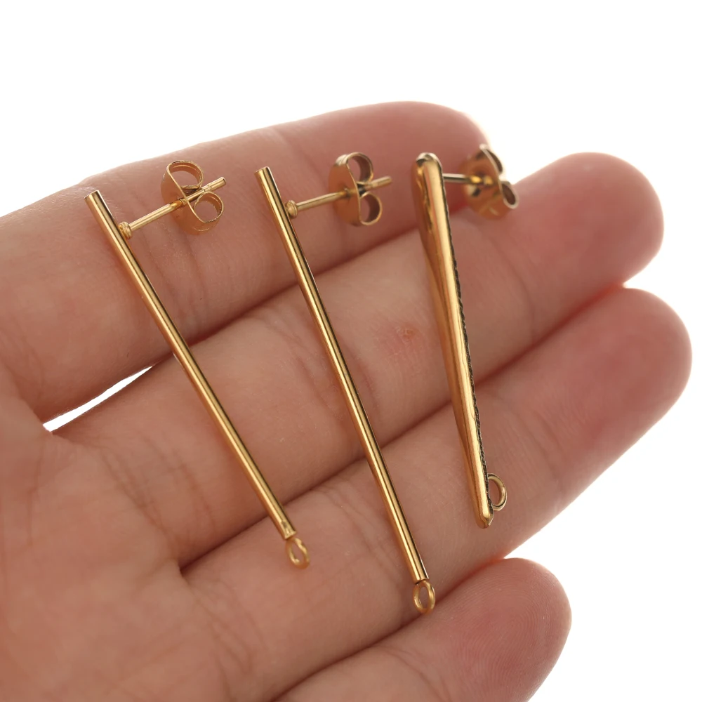 10 Stück Goldfarbene Modische Damen-Ohrringe Edelstahl-Ohrstecker Lange Verbindungsstangen Anhänger DIY Schmuckherstellung – Detail 5
