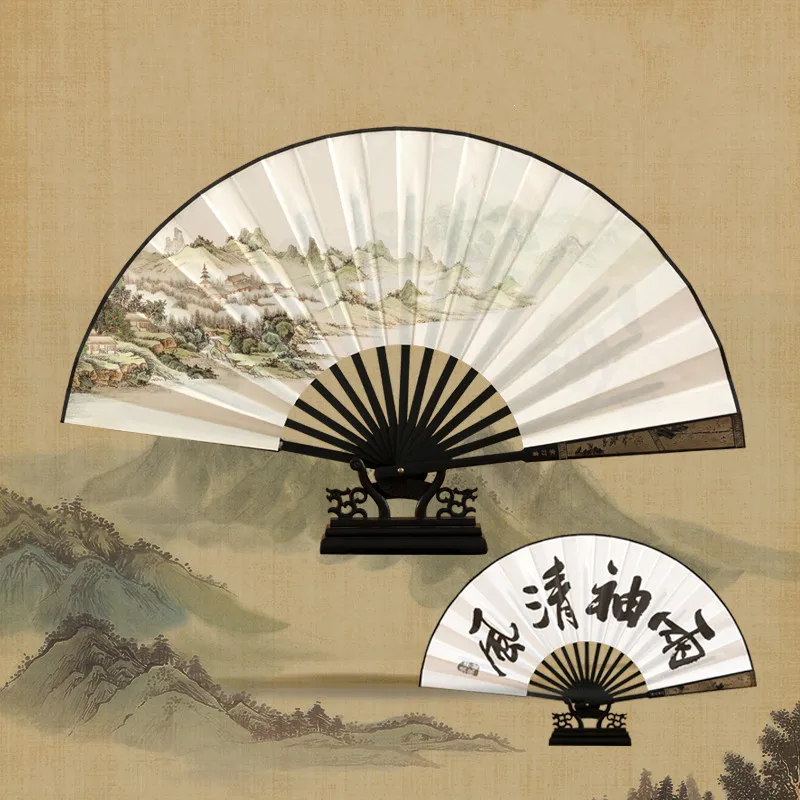 Folding Fan Chinese Style Hand Made Ventilatore Ventilador Male Rice Paper Hand Fan Ink Painting Ventilateur Portable Gift