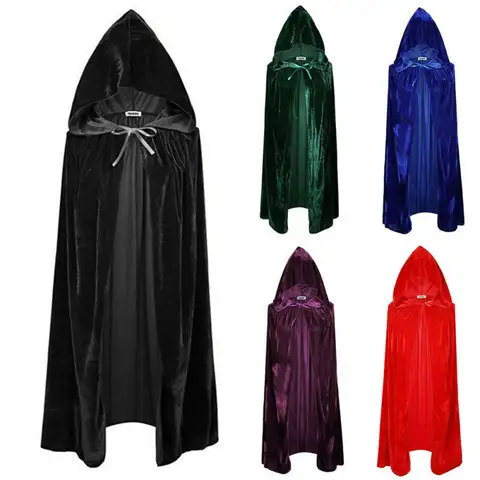 Vampire Cape Medieval Hooded Robe Cosplay Costumes Halloween Adult Children Black Cape Show Party Witch Elf Cape
