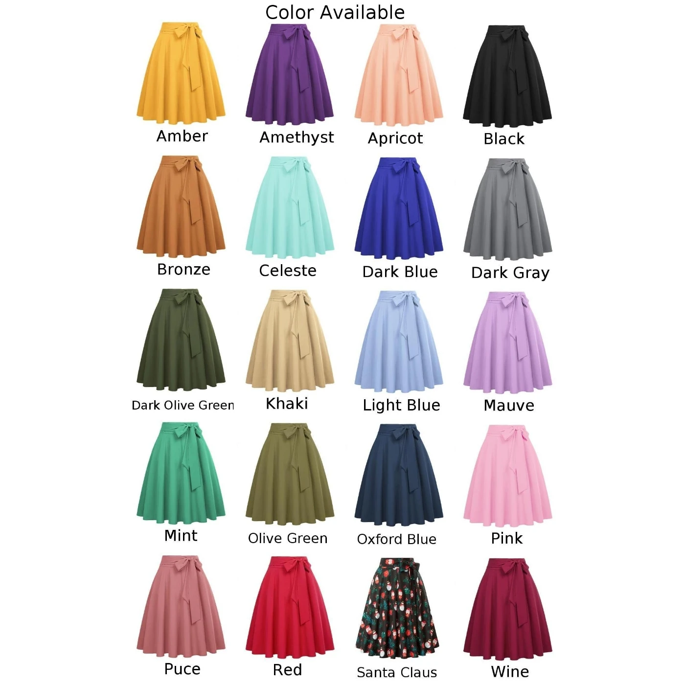 Womens Solid High Waist Tied Front Pleated Short Midi A-Line Skirt Black