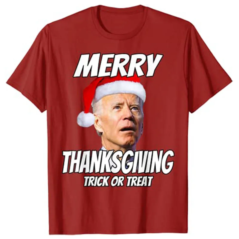 

Funny Joe Biden Merry Thanksgiving Trick or Treat T-Shirt Christmas Tee Tops