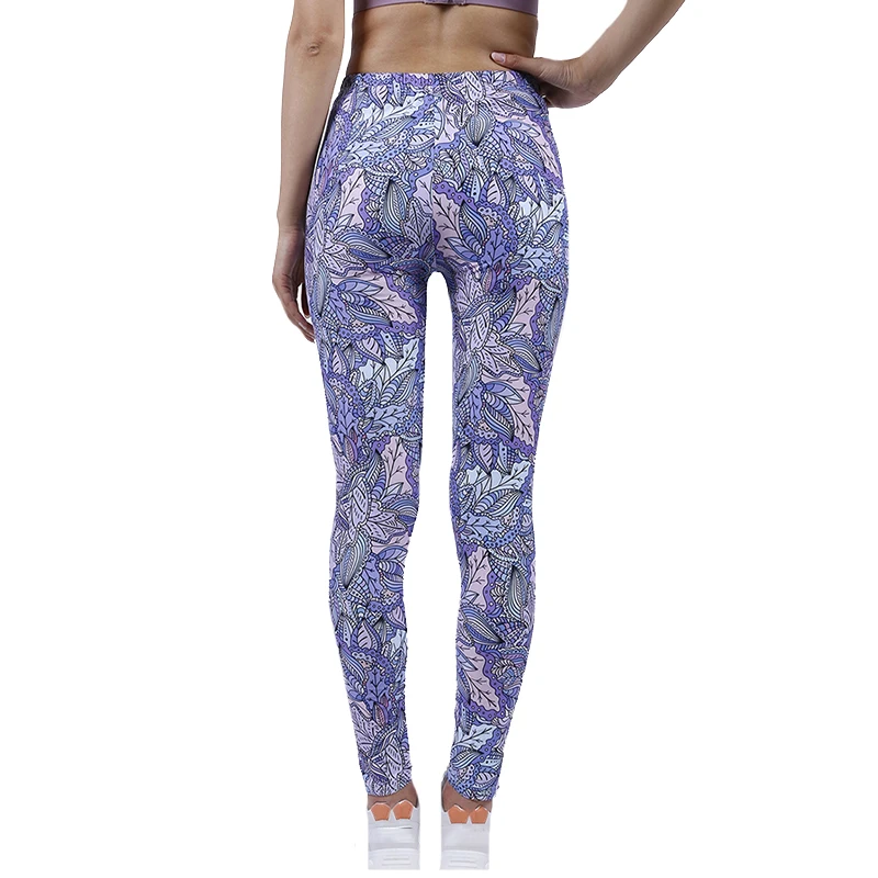 YRRETY – pantalon de sport pour femmes, legging élastique, taille haute, cheville, Polyester respirant, feuilles violettes et roses, tricoté, Fitness, nouveau bas