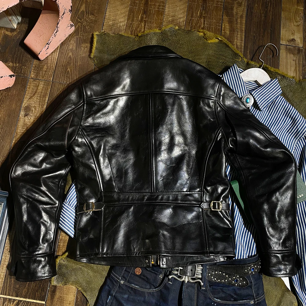 CDJ-97 Read Description! Asian Size Super Top Quality Genuine Horse Leather Slim Classic Horsehide Stylish Rider Jacket