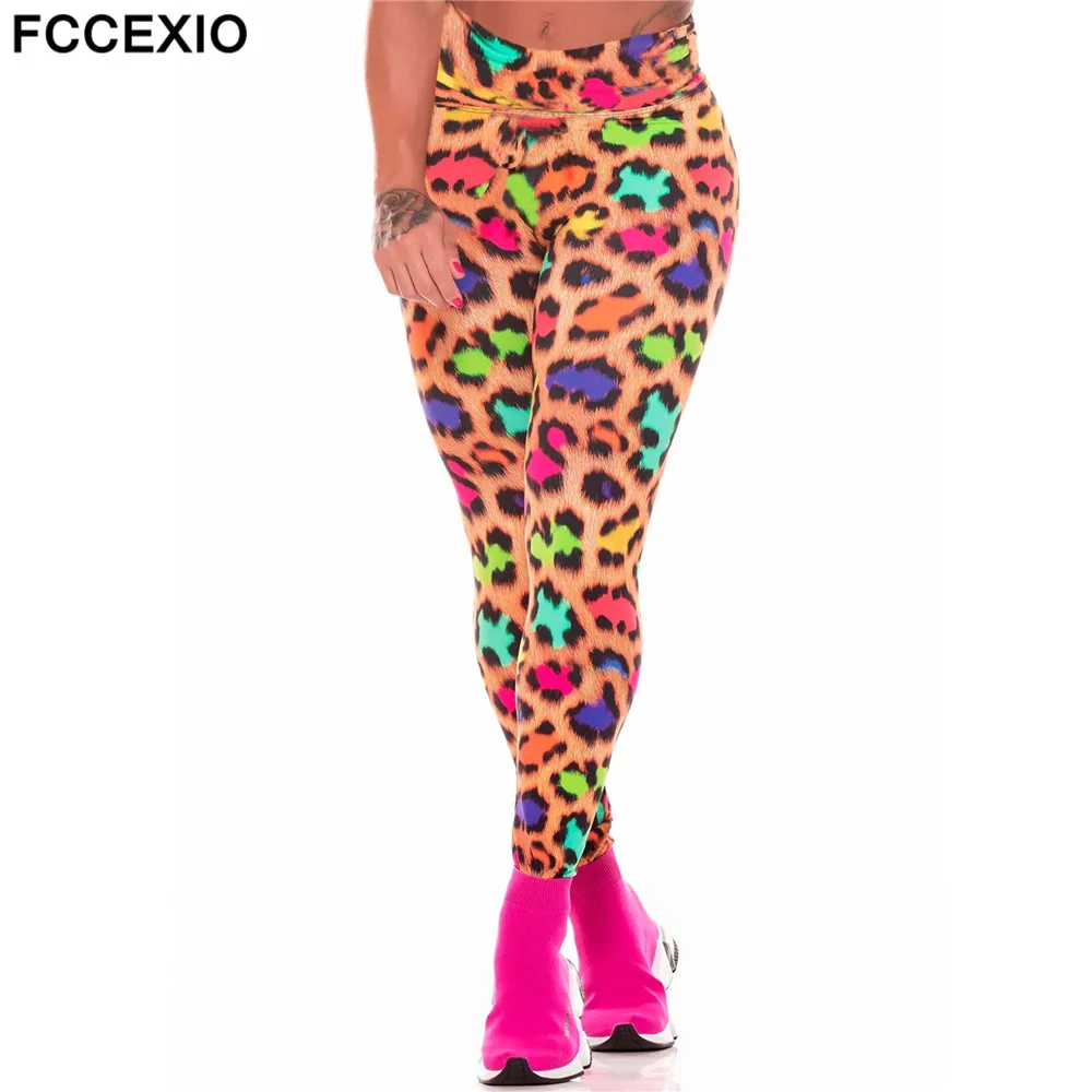 FCCEXIO Leggings da donna Color grano leopardo Fitness moda Sexy Leggings attillati Leggings sportivi pantaloni da allenamento a vita alta