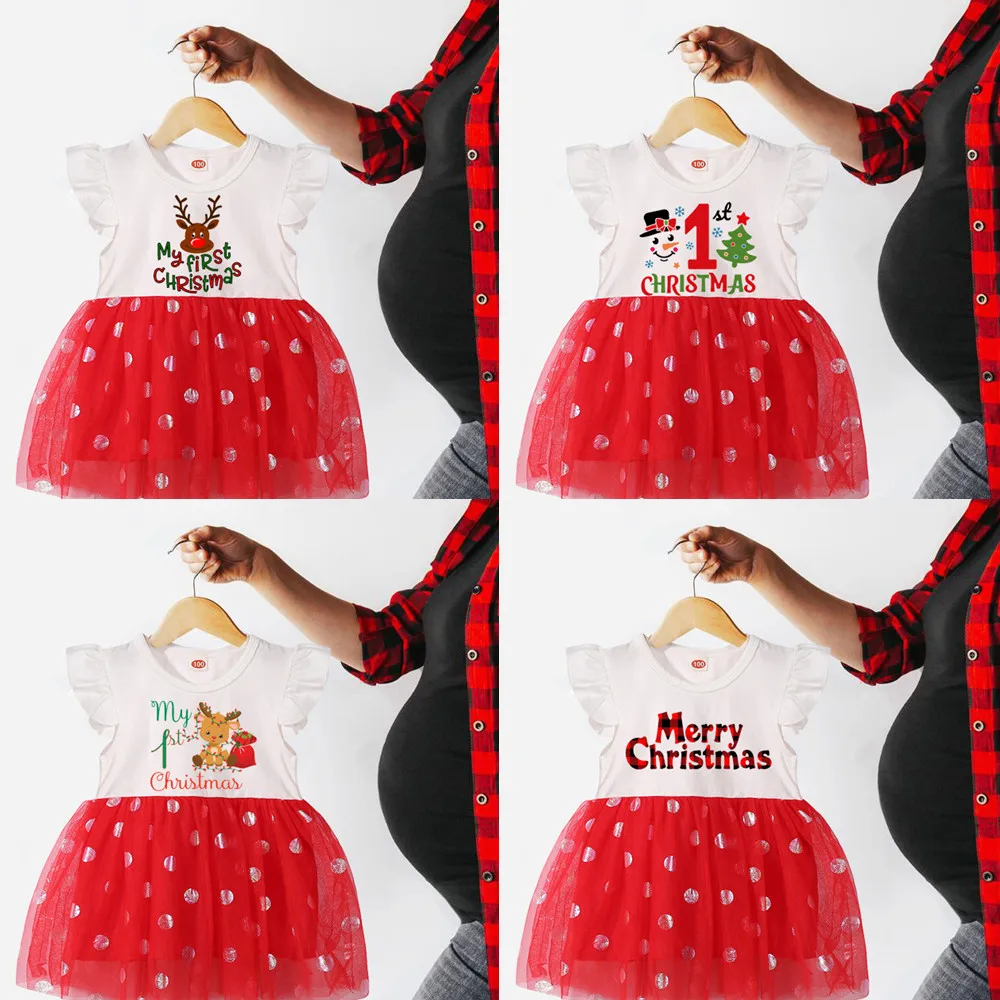 

Merry Christmas Girl Red Dress It's My First Christmas Dress Baby Anouncement Holidays Present Christmas Tutu Dress