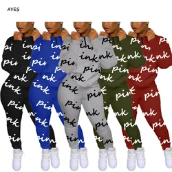 AYES Matching Sets Sportswear Pants Sets Letter Printed Trouser Suits Women'S Autumn Clothes 2 Pieces Woman Set Top Long Pant