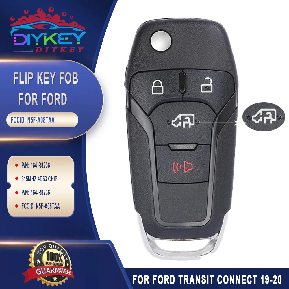 

DIYKEY N5F-A08TAA for Ford Transit Connect 2019 2020 Flip Key Remote 4B 315MHz 4D63 Fob P/N: 164-R8236