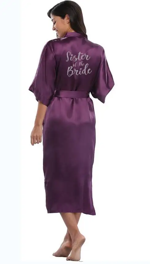 royal purple robe mother of the bride robes grey writing women wedding Bride kimono bridesmaid satin robe drop shippi