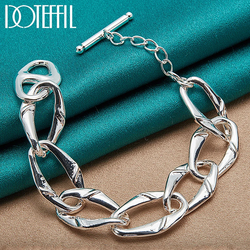 

DOTEFFIL 925 Sterling Silver Brand Design 20cm Chain Bracelet For Man Women Party Wedding Engagement Charm Jewelry