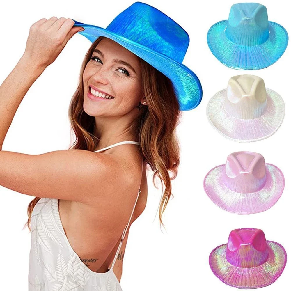 Colorful Cowboy Hat Space Costume Holographic Women Men For Cowgirl Cowboy Hats Funny Party Sun Hat