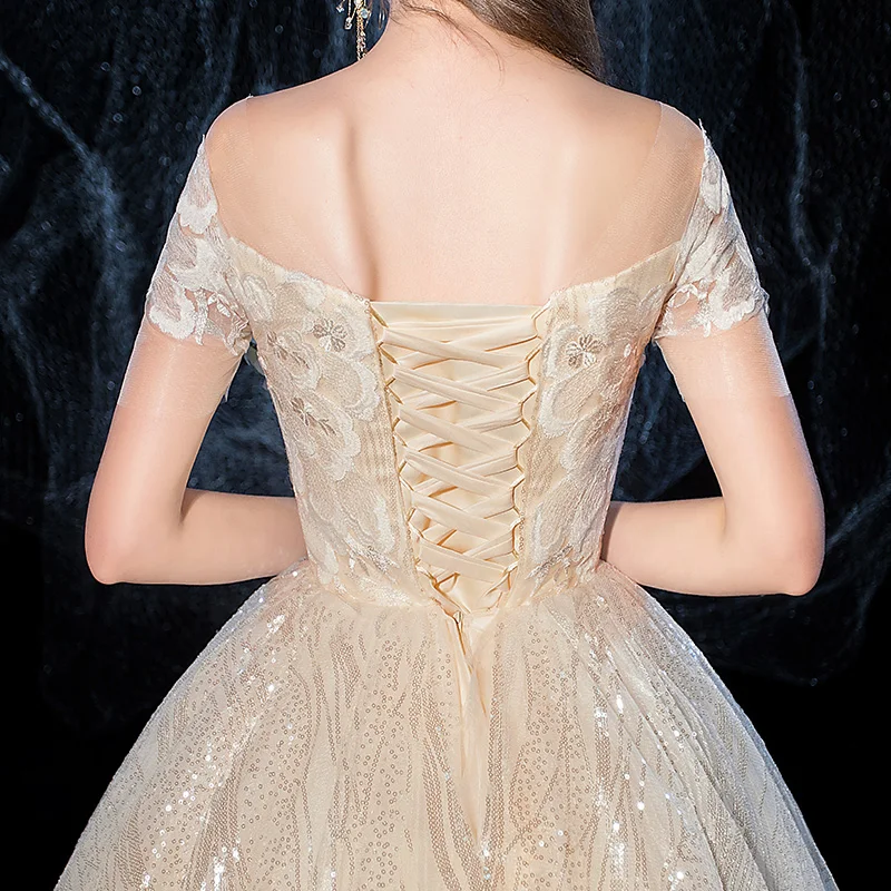 Dell'innamorato di Lusso Del Merletto Del Sequin perle musulmano India abito da sposa Abiti Da Sposa Abiti Da sposa principessa Abito Da Sposa Champagne