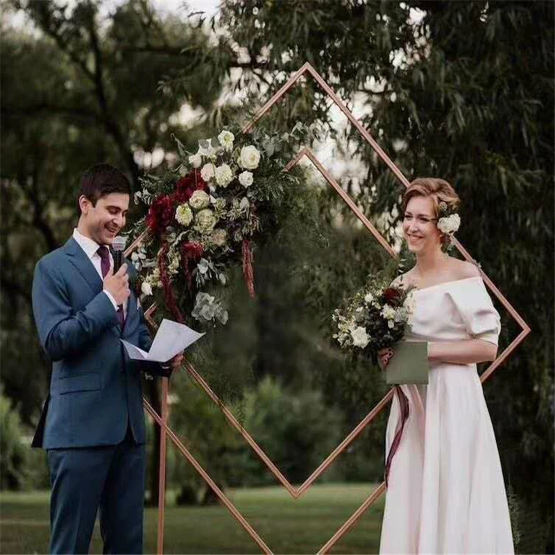 Wedding Arch Wrought Iron Square Quadrilateral Diamond Shelf Geometrical Artificial Flower Stand Party Backdrop Decor