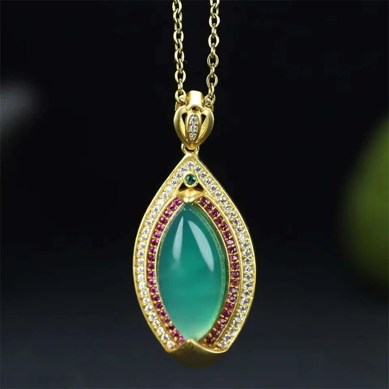 

Hot Selling Natural Hand-carved Gold Color 24k Inlay Jade Water Droplets Necklace Pendant Fashion Jewelry Men Women Luck Gifts