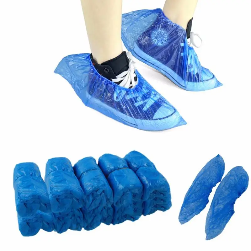 100 Pcs/Bag Disposable Shoe Covers Blue Portable Dustproof Waterproof Anti Slip Household Indoor Plastic Protective Supplies