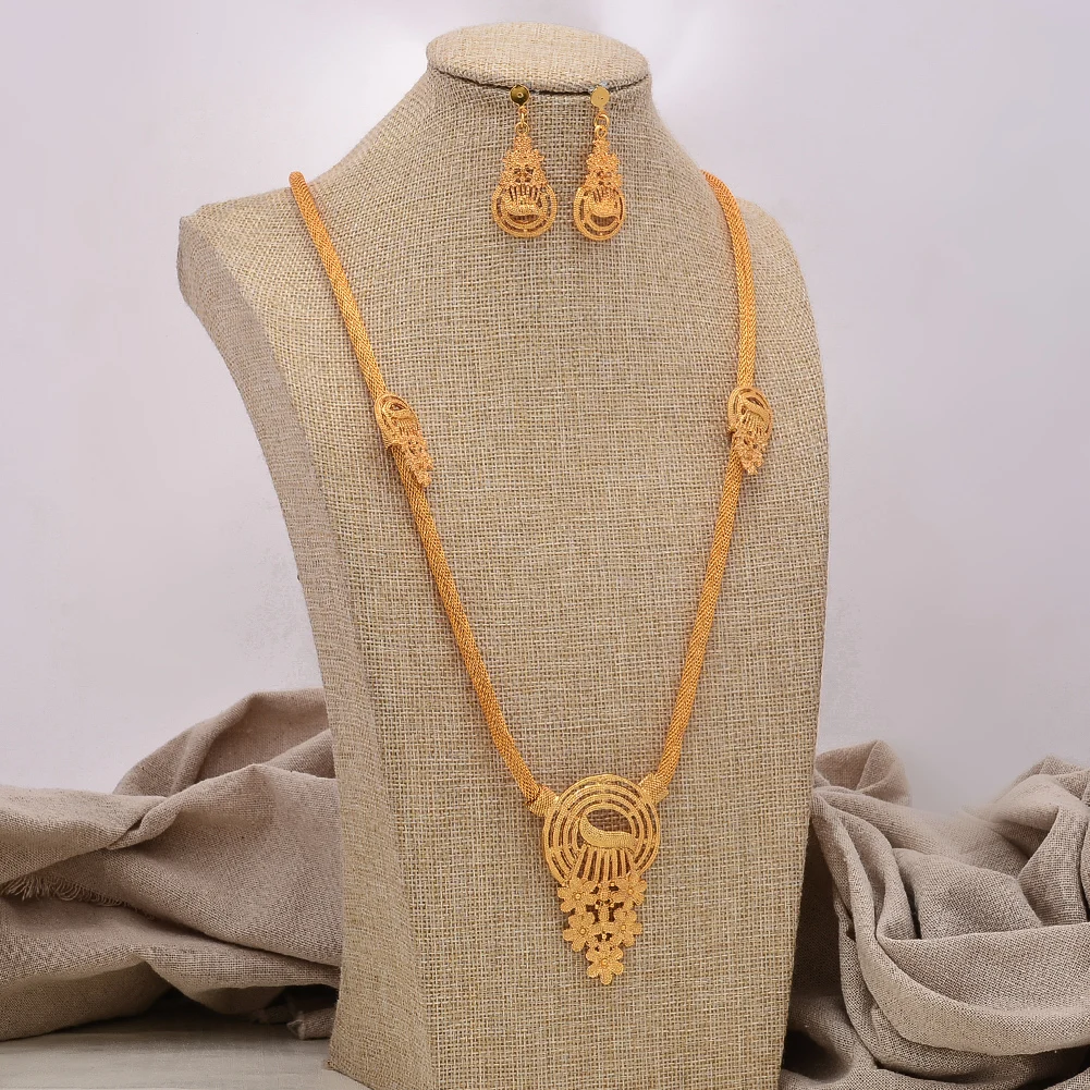 

African jewelry set nigerian wedding For Women Heart Bridal African Gold Color Jewelry Set Dubai Necklace Earrings Bride Gift