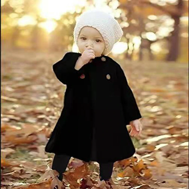 0-3 Years Baby Girl Clothes Fashion Korean Version Solid Color Button Girls Coat Spring Autumn Long Cardigan Toddler Kids Jacket