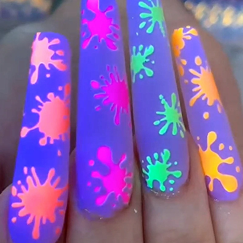 5 sheets/lot Neon Fireworks Nail Stickers 3D Fluorescent Nail Art Design Summer Self Adhesive Water Transfer Decals Foil Tips