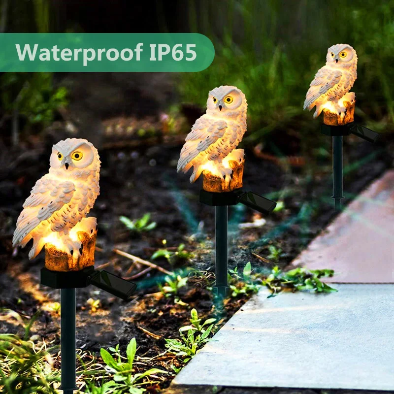 Outdoor Garden Sculptures Solar Lamp Owl Shape for Garden Decoration Waterproof Bird Resin Yard Garden Decor Sculptures